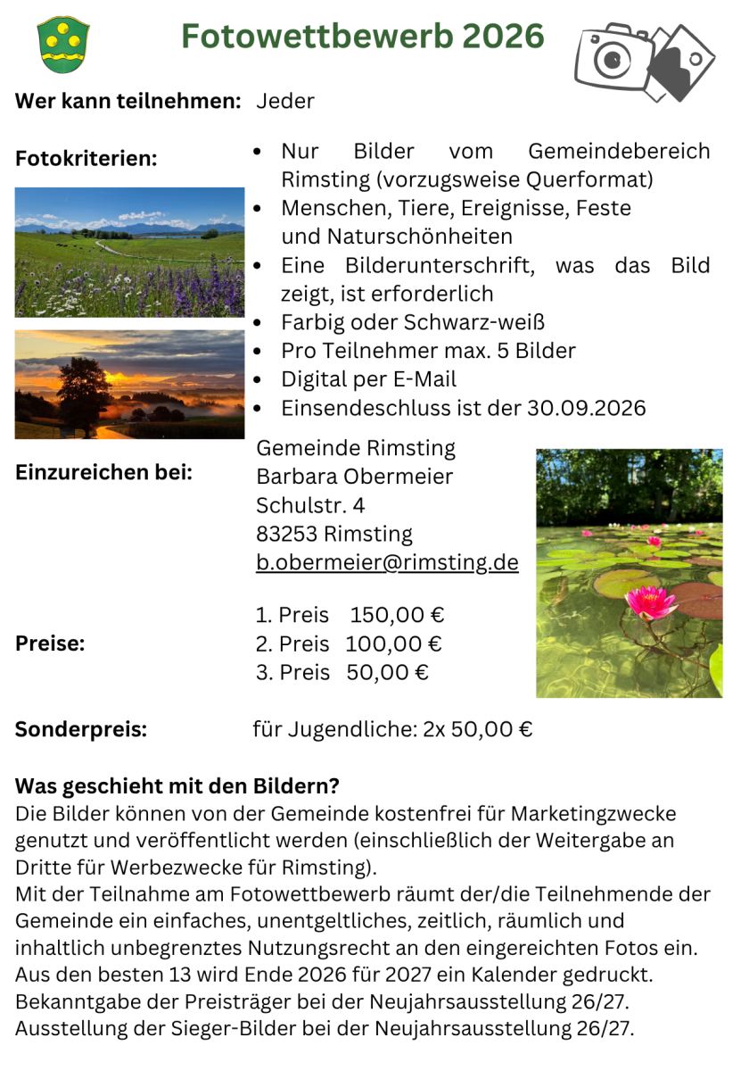 Fotowettbewerb 2024 Wer kann teilnehmen Jeder Fotokriterien Nur Bilder vom Gemeindebereich Rimsting Menschen, Ereignisse, Feste und Naturschönheiten Eine Bilderunterschrift, was das Bild zeigt, is